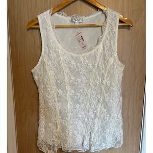 Vintage Deadstock Y2K Floral Lace Tank Coquette Fairy White